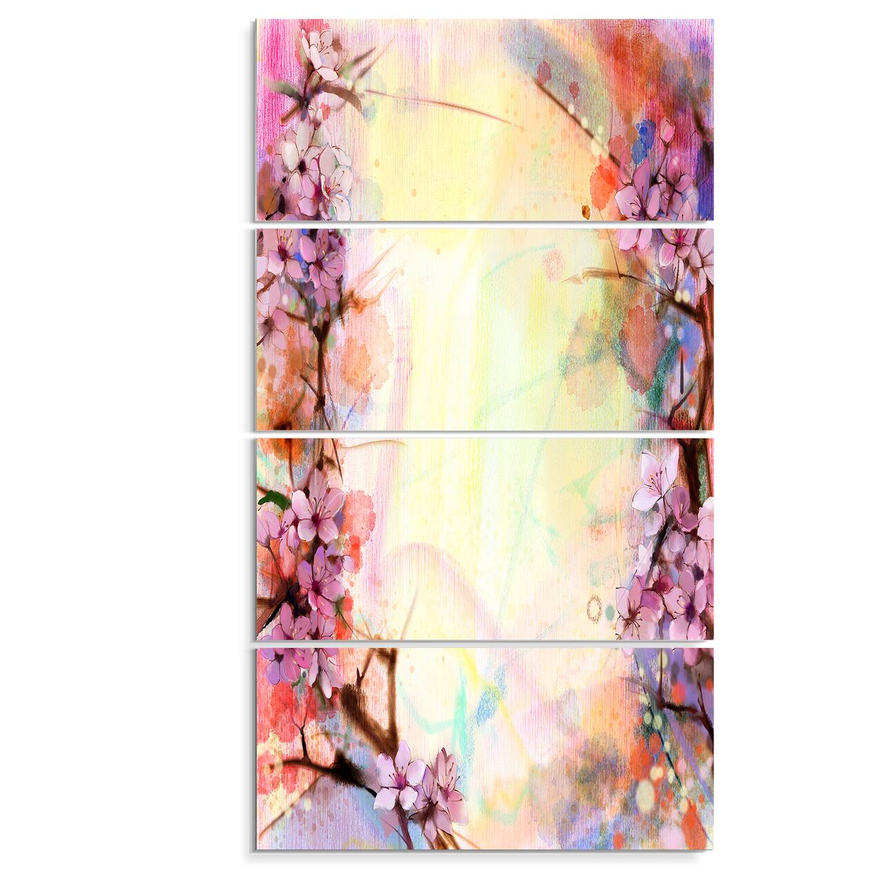 Designart - Pink Sakura on Blurred Background - Floral Canvas Art Print